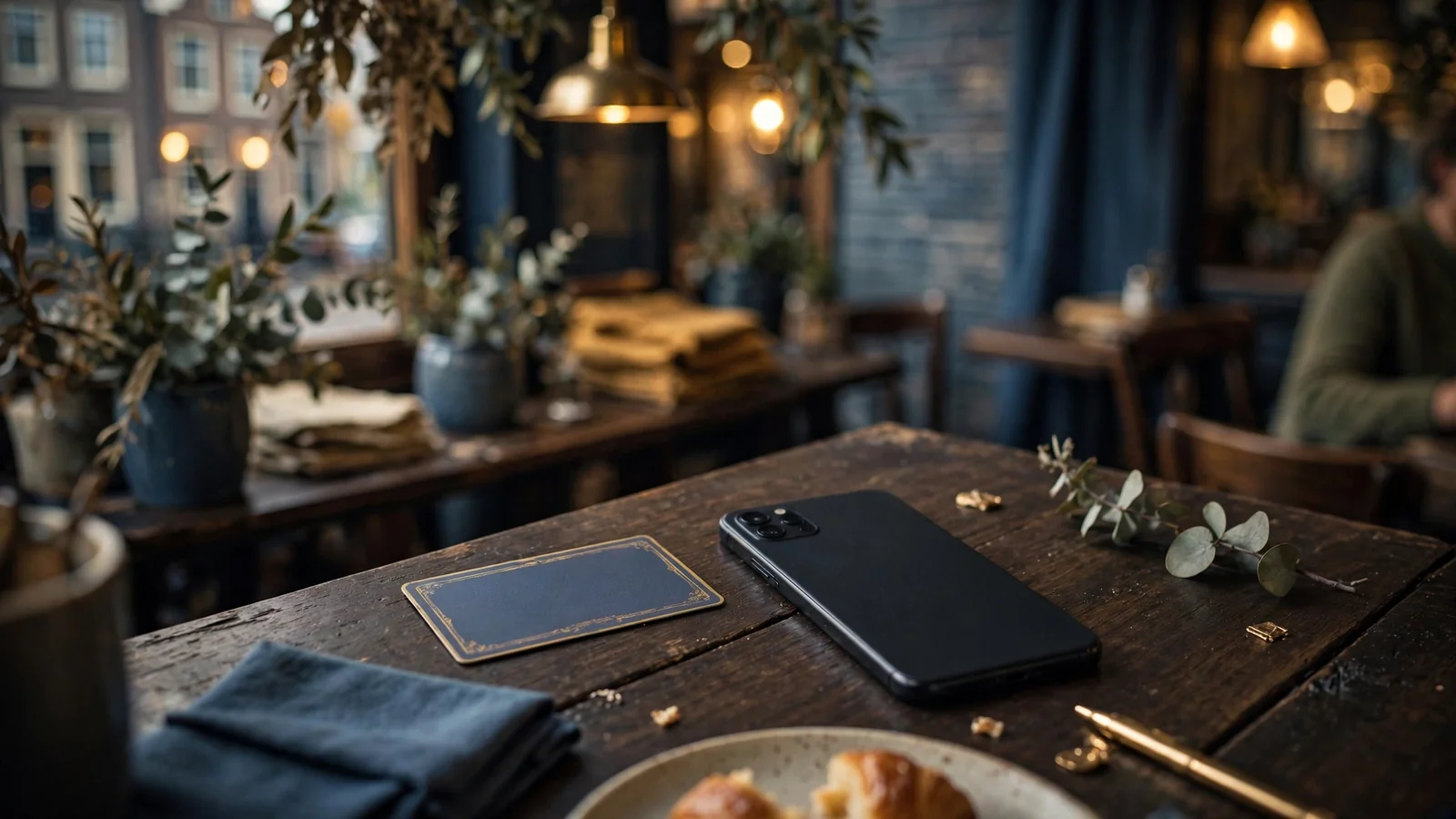 Visa-kaart naast een smartphone in een café